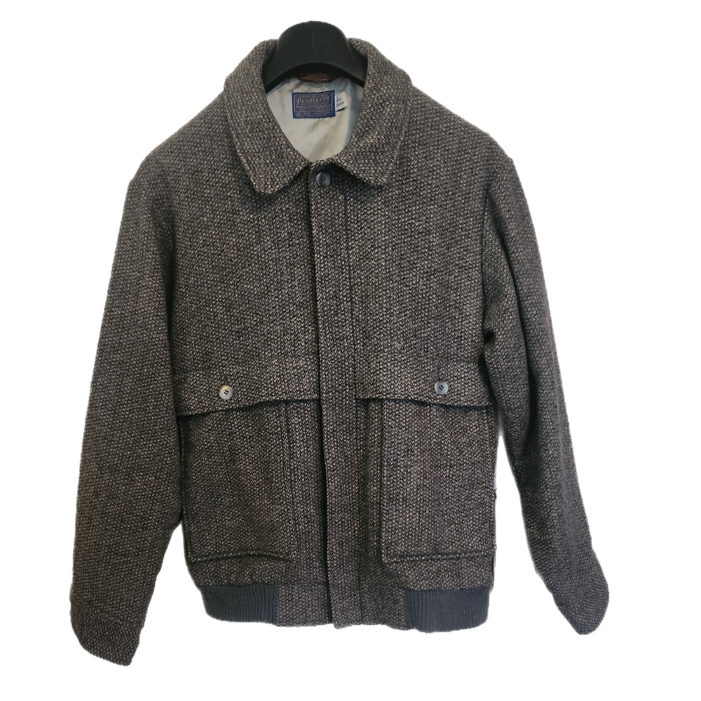 VINTAGE MENS PENDLETON 60'S 100% VIRGIN WOOL TWEED BOMBER JACKET SIZE L